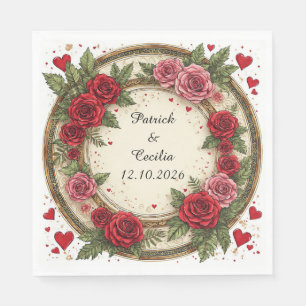 Blumenrahmen mit roten und rosa Rosen Serviette