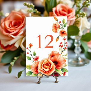 Blumenrahmen mit warmen orangefarbenen Blume Hochz Tischnummer