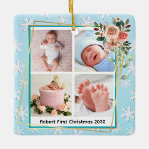 Blumenrahmen New Baby Junge Personalisiert 4 Foto Keramikornament