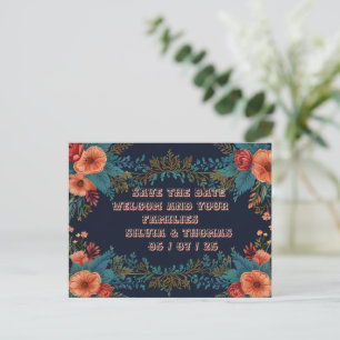 Blumenrahmen Orangefarbene Blume Hochzeit Postkart Feiertagspostkarte