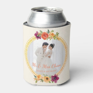 Blumenrahmen Pärchen Foto beige Hochzeit mr & mrs Dosenkühler