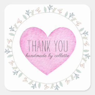 Blumenrahmen Rosa Danke, Handmade Quadratischer Aufkleber