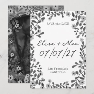 Blumenrahmen S/W SAVE THE DATE INDIVIDUELLES FOTO