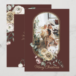 Blumenrahmen Weihnachtsfeiertag Foto Personalisier Feiertagskarte