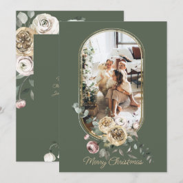 Blumenrahmen Weihnachtsfeiertag Foto Personalisier Feiertagskarte