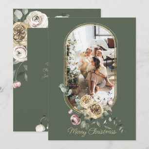 Blumenrahmen Weihnachtsfeiertag Foto Personalisier Feiertagskarte