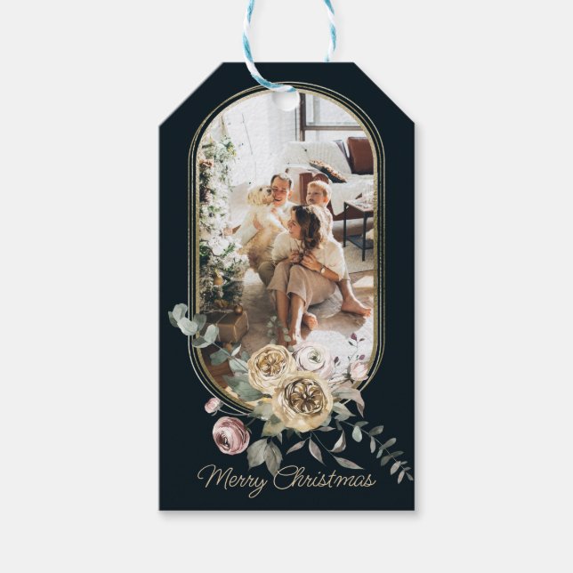 Blumenrahmen Weihnachtsfeiertag Foto Personalisier Geschenkanhänger (Vorderseite)