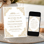 Blumenrahmen Weiß und Gold Islamische Hochzeit Einladung<br><div class="desc">Die Einladung zur Hochzeit im islamischen Stil mit einem faszinierenden Blumendesign und "Bismillah" in arabischer Kalligrafie lädt Sie ein. Fügen Sie einfach Ihre Veranstaltungsdetails zu dieser einfach zu bedienenden Vorlage hinzu, um sie zu einer einmaligen Einladung zu machen. Diese Einladung ist vollständig anpassbar. Alle Texte sind editierbar und die Hintergrundfarbe...</div>