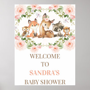 Blumenrahmen Woodland Babydusche Begrüßungszeichen Poster