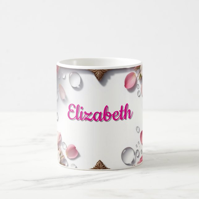 Blumenrand mit individuellem Namen Kaffeetasse (Mittel)