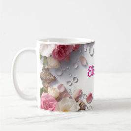 Blumenrand mit individuellem Namen Kaffeetasse