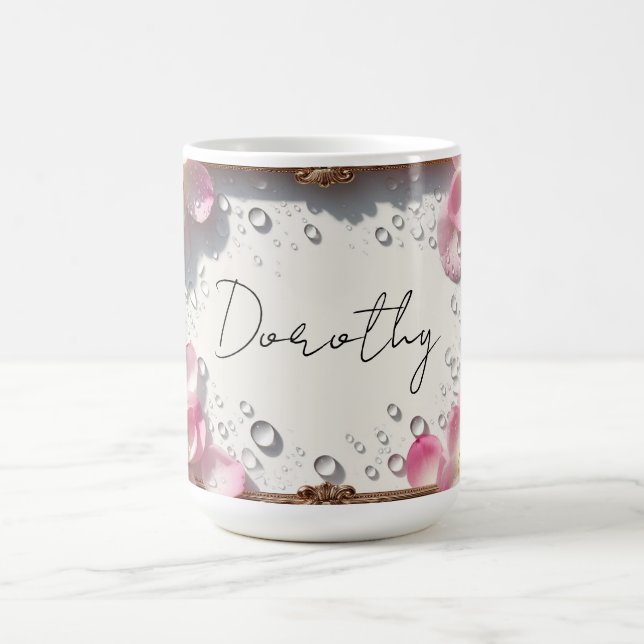 Blumenrand mit individuellem Namen Kaffeetasse (Mittel)