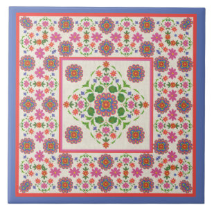 BlumenRangoli Muster-Grenze, Ecru: Keramik-Fliese Fliese