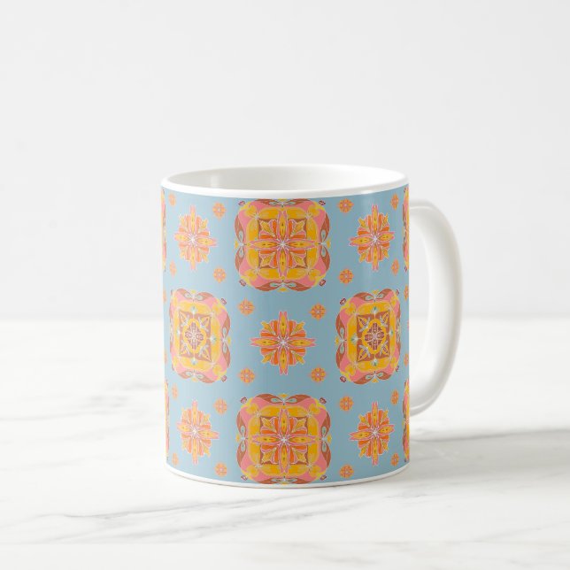 Blumenraster-Keramikbecher Kaffeetasse (VorderseiteRechts)