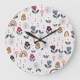 Blumenrauschen: Handgezeichnete Nahtlose Textur Große Wanduhr