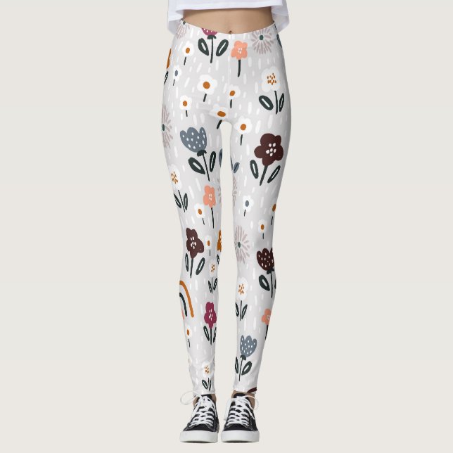 Blumenrauschen: Handgezeichnete Nahtlose Textur Leggings (Vorderseite)