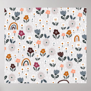 Blumenrauschen: Handgezeichnete Nahtlose Textur Poster