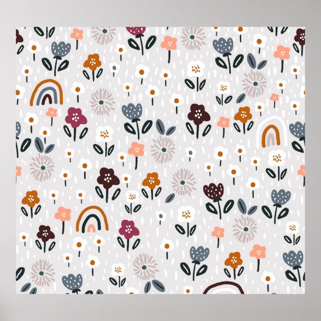 Blumenrauschen: Handgezeichnete Nahtlose Textur Poster (Vorne)