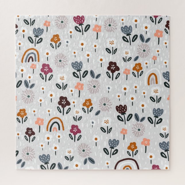 Blumenrauschen: Handgezeichnete Nahtlose Textur Puzzle (Vertikal)