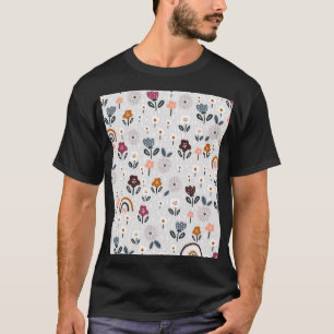 Blumenrauschen: Handgezeichnete Nahtlose Textur T-Shirt