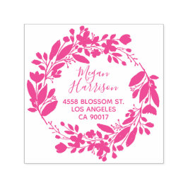 Blumenreath Cursive Fuchsia-Rücksendeadresse Permastempel