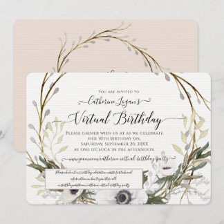 Blumenreath Grau Blush Rustic Virtual Birthday Einladung