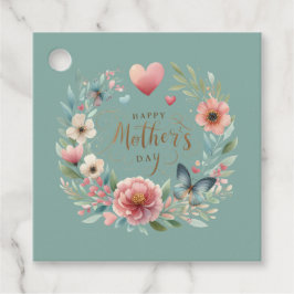 Blumenreath mit einem Schmetterlingstag zum Mutter Geschenkanhänger