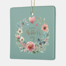 Blumenreath mit einem Schmetterlingstag zum Mutter Keramikornament