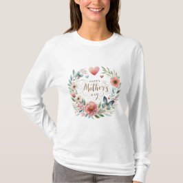 Blumenreath mit einem Schmetterlingstag zum Mutter T-Shirt