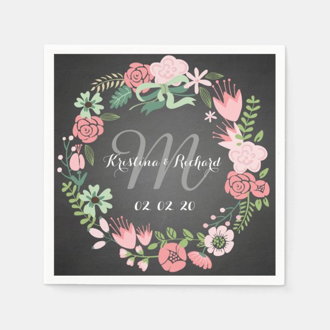 Blumenreath Personalisierte Hochzeitspapier Napkin Serviette (Vorderseite)