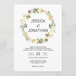 Blumenreath Pink Beige weiße Hochzeit Einladung