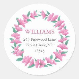 Blumenreath Pink Green Rücksendeadresse Runder Aufkleber
