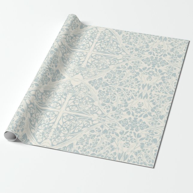Blumenreben Arabesque Blue und Elfenbeinküste Geschenkpapier (Ungerollt)