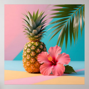 Blumenreich Hawaii Ananas & Hibiskus Sommer Name Poster