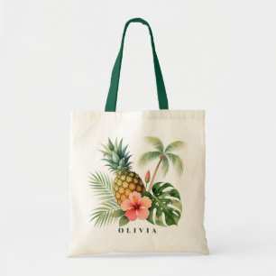 Blumenreich Hawaii Ananas & Hibiskus Sommer Name Tragetasche