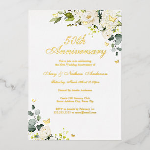 Blumenreich Schmetterling Golden 50. Hochzeitstag Folieneinladung