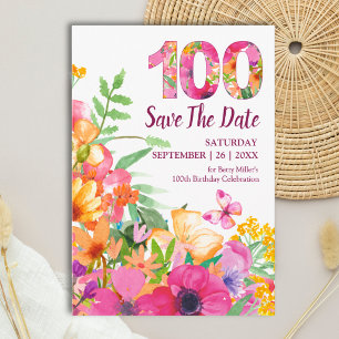 Blumenreich zum 100. Geburtstag Eleganter Schmette Save The Date