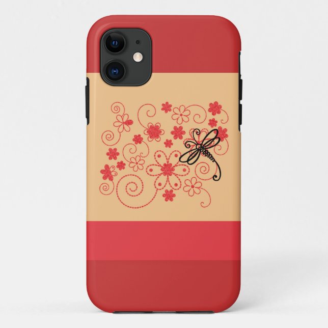 Blumenreiche Libellen-Kunst Case-Mate iPhone Hülle (Rückseite)