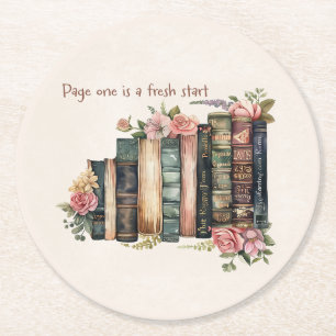 Blumenreiche Vintage-Bücher Runder Pappuntersetzer