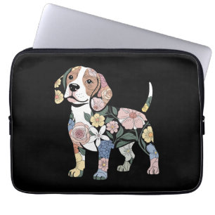 Blumenreiches Beagle-Silhuetten-Design Laptopschutzhülle