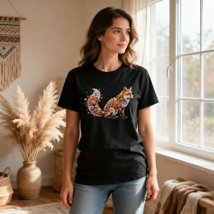 Blumenreiches Fuchs-Shirt Farbige Boho-Tier-T-Shir T-Shirt