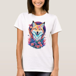 Blumenreiches Fuchs-T-Shirt Farbige Süße Fuchs-Gra T-Shirt