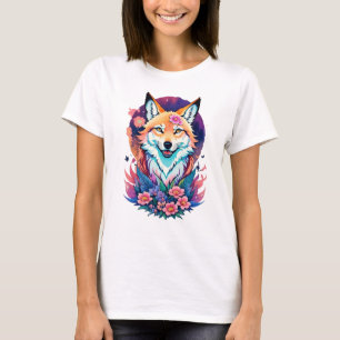 Blumenreiches Fuchs-T-Shirt Farbige Süße Fuchs-Gra T-Shirt