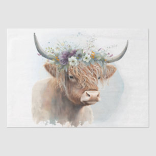 Blumenreiches Highland-Rind-Aquarell Seidenpapier