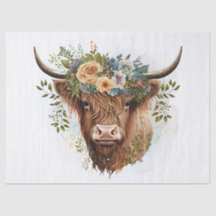Blumenreiches Highland-Rind-Aquarell Seidenpapier