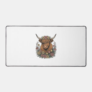 Blumenreiches Highland-Rind Vintage-Stichdesign_1 Schreibtischunterlage