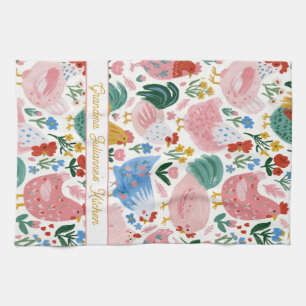 Blumenreiches Hühner-Omas Küche  Geschirrtuch