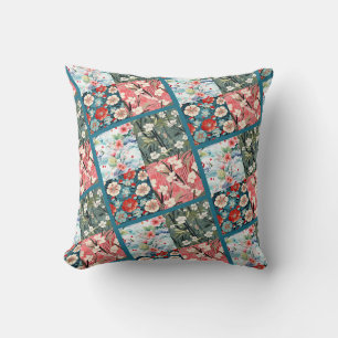 Blumenreiches japanisches Patchwork - lebendiges W Kissen