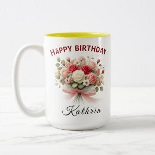 Blumenreiches Koketten-Schleifen-Geburtstags-Tasse Zweifarbige Tasse