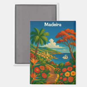 Blumenreiches Madeira Vintage Reise Kunst Bunt Magnet